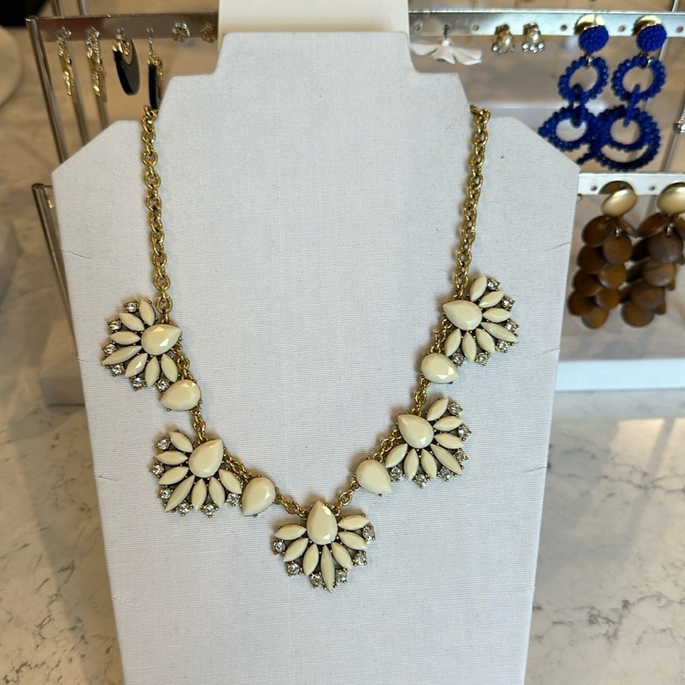 J Crew cream and crystal costume necklace